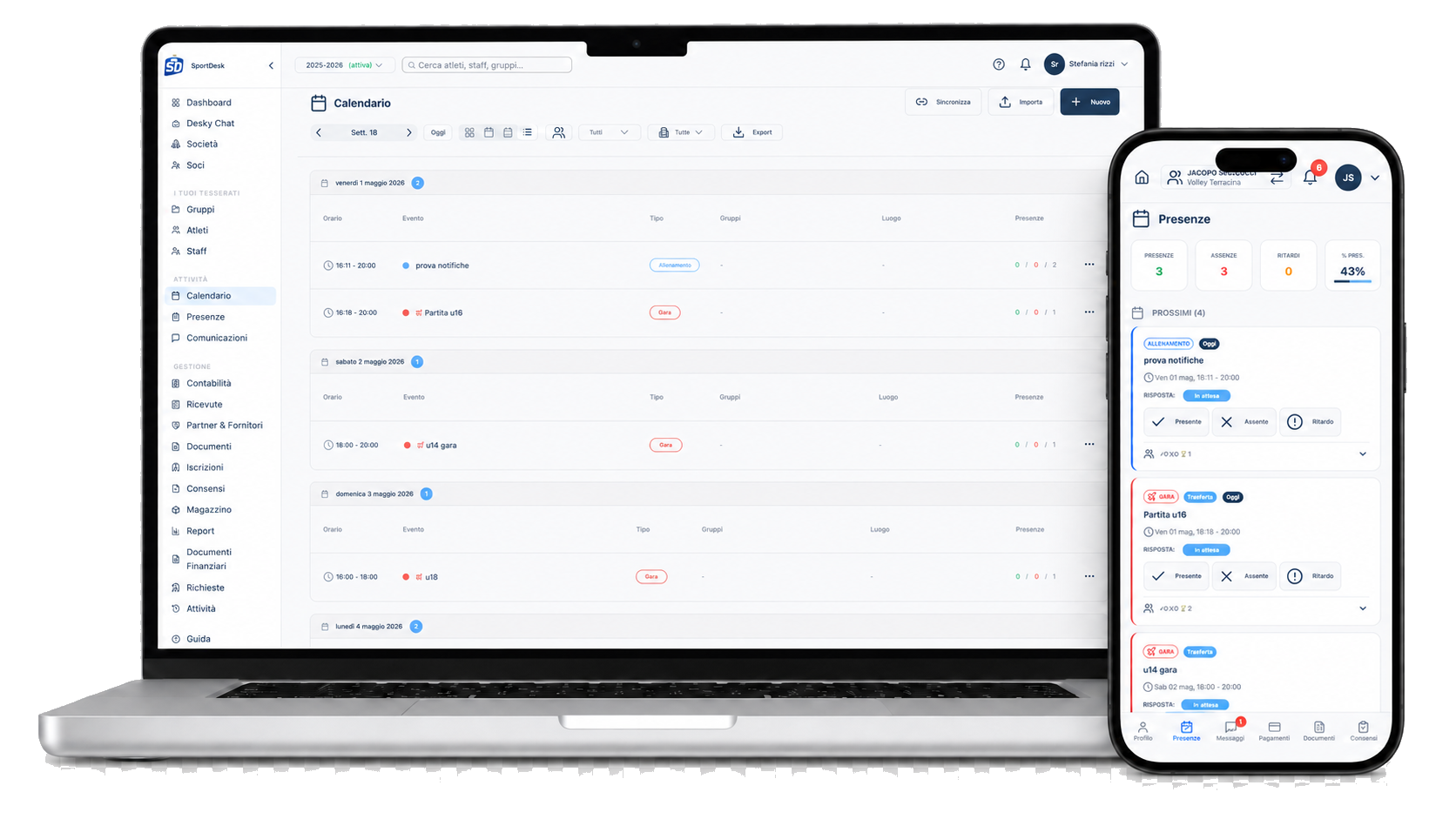 SportDesk - calendario eventi e presenze