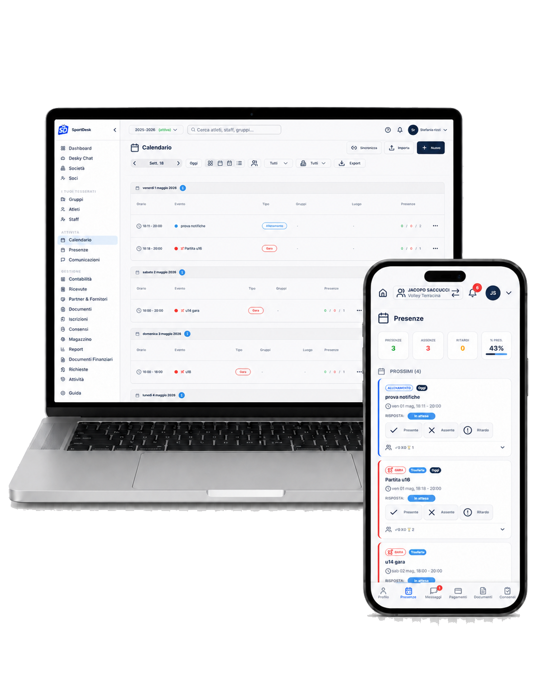 SportDesk - calendario eventi e presenze